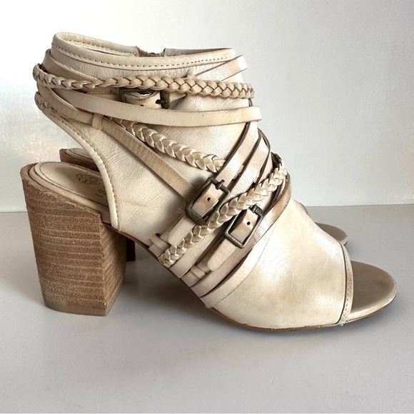 ISOLA LEONORA OPEN-TOE STACK-HEEL TAN LEATHER STRAPPY SANDALS ANKLE BOOTIE Sz8.5 - Picture 2 of 15